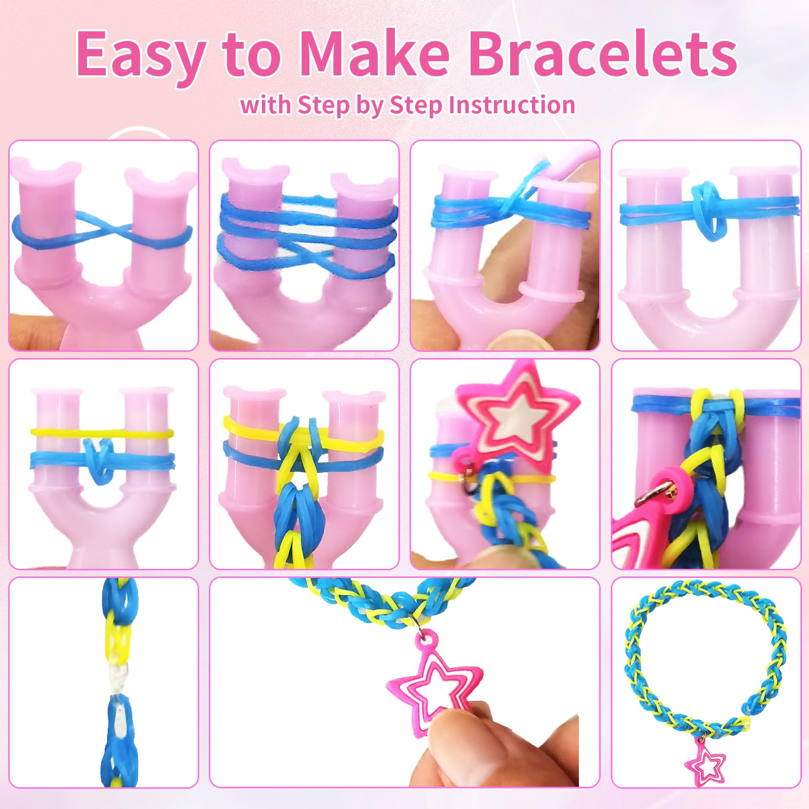 3800+ Elastici Braccialetti Kit, 54 griglie di Elastici Per Braccialetti per bambini, comprensivi di telaio, uncinetto, ciondoli, perline ecc. Kit Elastici Per Braccialetti, Giocattoli e Regali