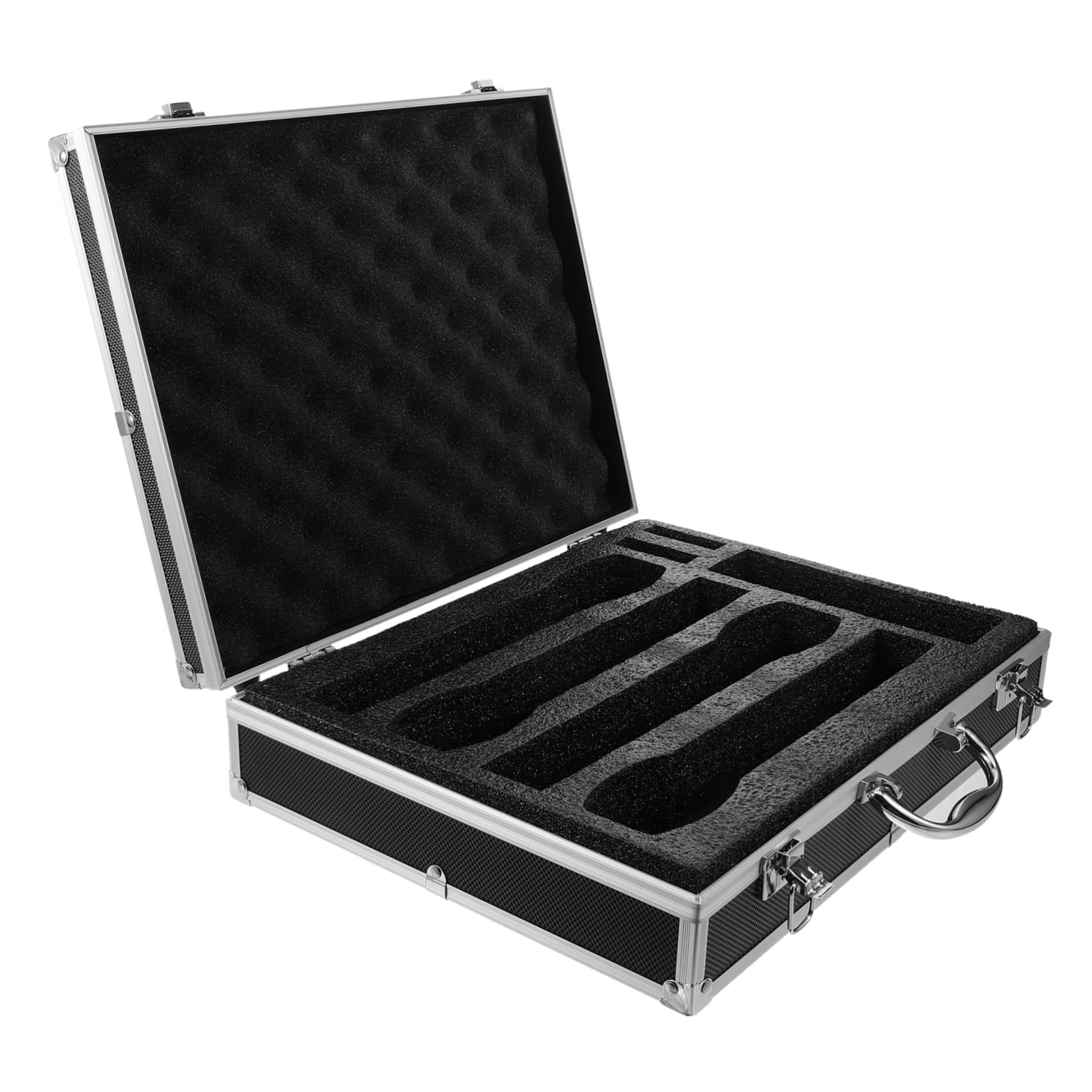 SECFOU Custodia Alluminio Maniglia Lega con Protettiva di Rigida 4 Valigetta Metallo Cordless Schiuma per Microfoni Viaggio