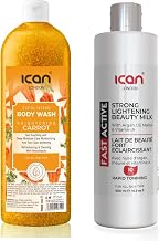 Ican London Skin Lightening Body Milk and Body Wash Set, 500ml Milk, 1000ml Carrot Exfoliating Wash