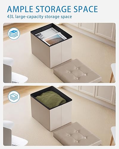 Miniatura 12 de Taburete otomano de almacenamiento, otomana plegable de 17 pulgadas con almacenamiento, banco de almacenamiento de terciopelo con bolsillo lateral,