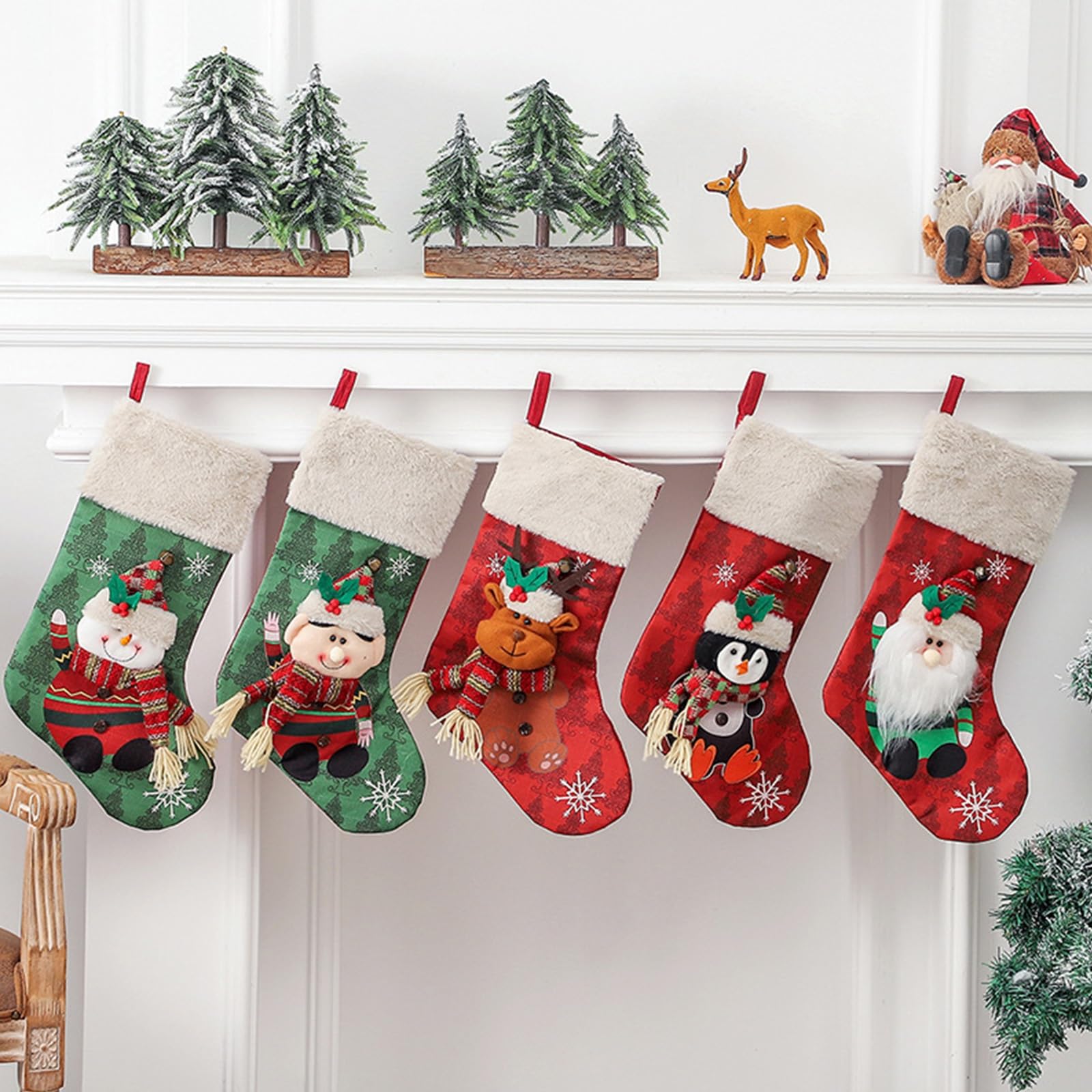 Weihnachtsstrumpf-Set, 5 Stück, Große Weihnachtsstrümpfe, Dekorationen, Weihnachtsstrumpf Mit Weihnachtsmann, Für Treppen, Kamin, Zum Aufhängen, Weihnachtsdekoration Für Zuhause