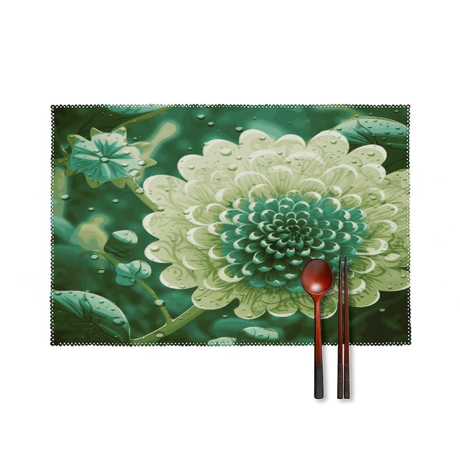 Fekiloot Style Green Flower Placemats Set Of 6,Table Mat