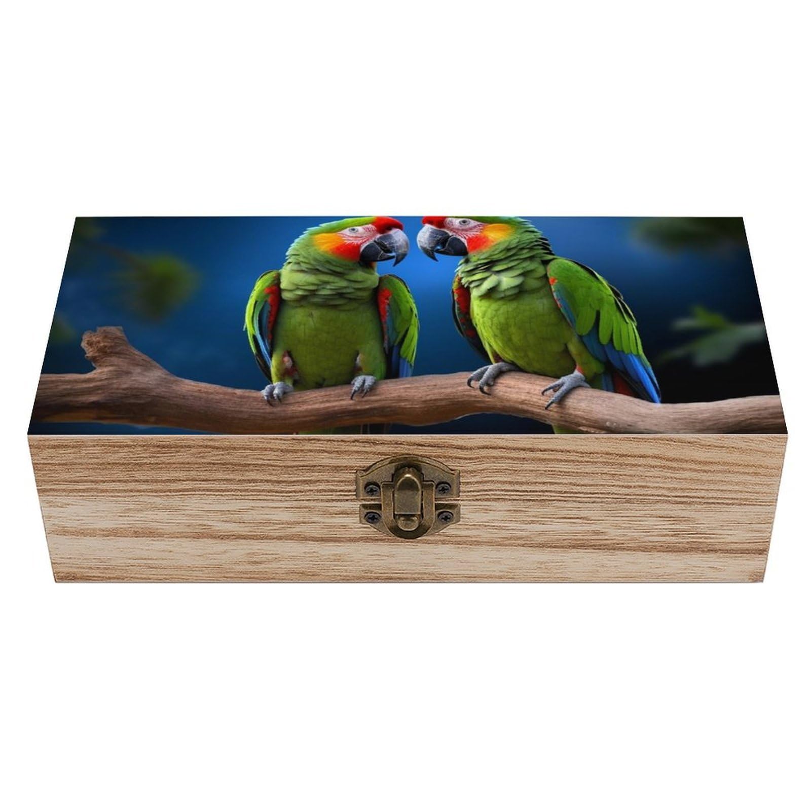 FekiLoot Parrots Wooden Keepsake Box Decorative Wood Storage Organizer with Hinged Lid Large Handmade Boxes Wedding Memory Treasure Box for Jewelry Photos Stamps Crafts