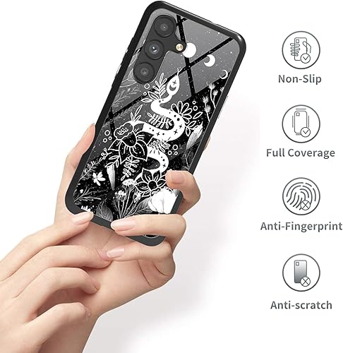 Miniatura 3 de Funda para Samsung Galaxy A14 5G con protector de pantalla, delgada funda para teléfono con diseño de serpiente bruja, luna trippy dsigned, vidrio