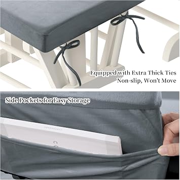 HOMBYS Glider Rocker Replacement Cushions 5 PCS with Storage Side Pocket, Velvet Fabric, Foam & Microfiber Filling, Non-Slip & Washable,Thickened & Supportive, Designed for Glider Rocking Chair