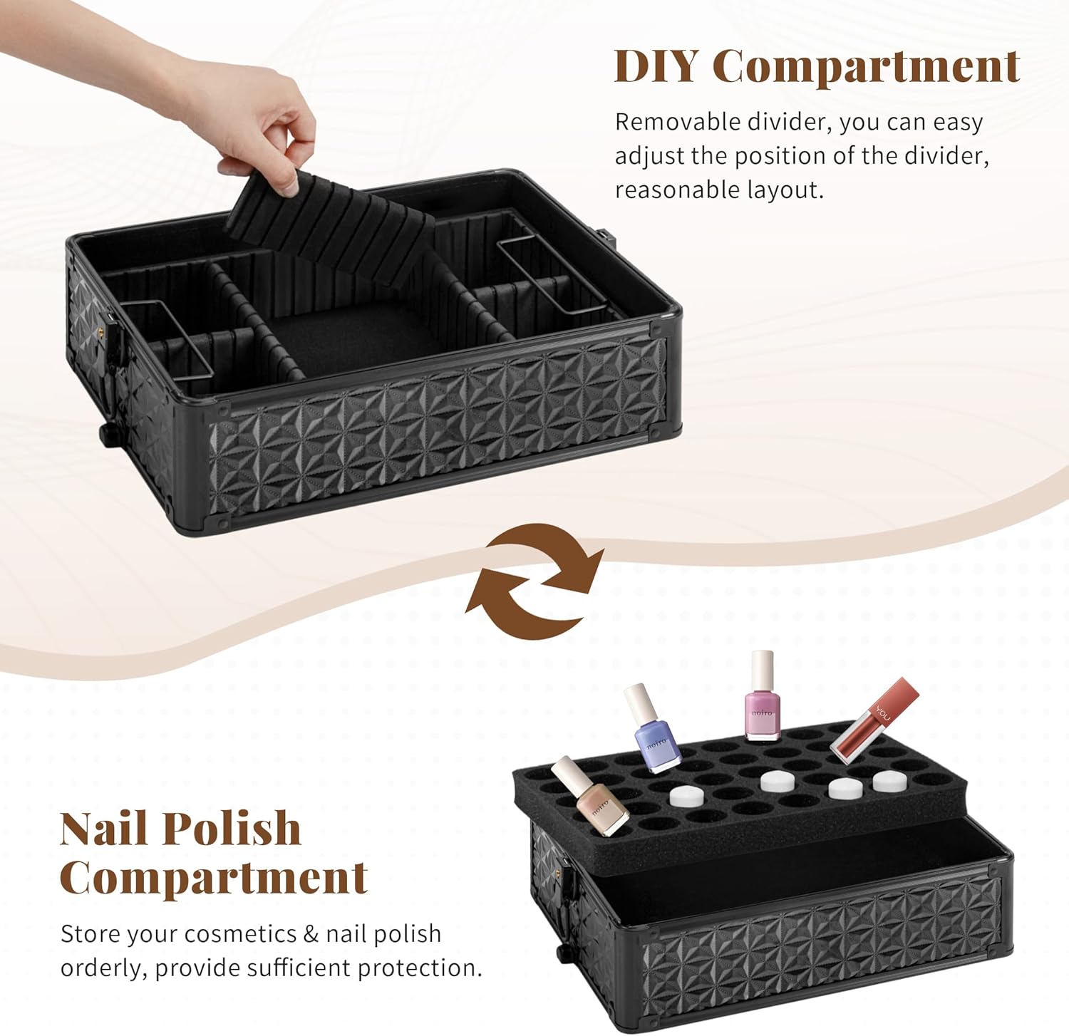 AROUS 4 in 1 Rolling Makeup Case with Drawers, Multi-functional Cosmetology Case on Wheels, Large Storage Traveling Cart Trunk for Nail Technicians, Makeup Artist and Hairstylist, Black