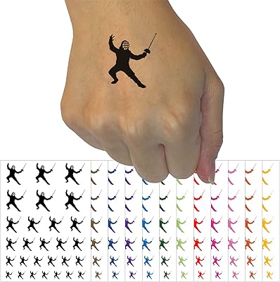 Fencer Holding Fencing Swords Temporary Tattoo Water Resistant Fake Body Art Set Collection - Yellow (One Sheet)