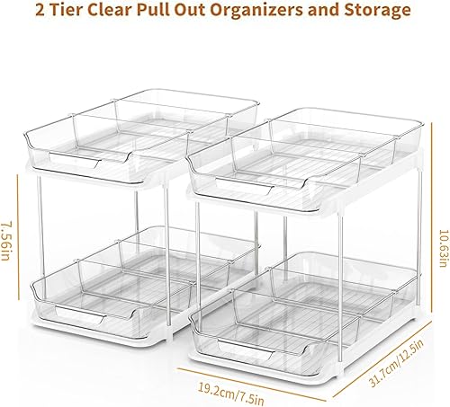 Miniatura 2 de 2 juegos de organizador de cocina transparente de 2 niveles para debajo del fregadero, organizador de gabinete extraíble multifunción con 4