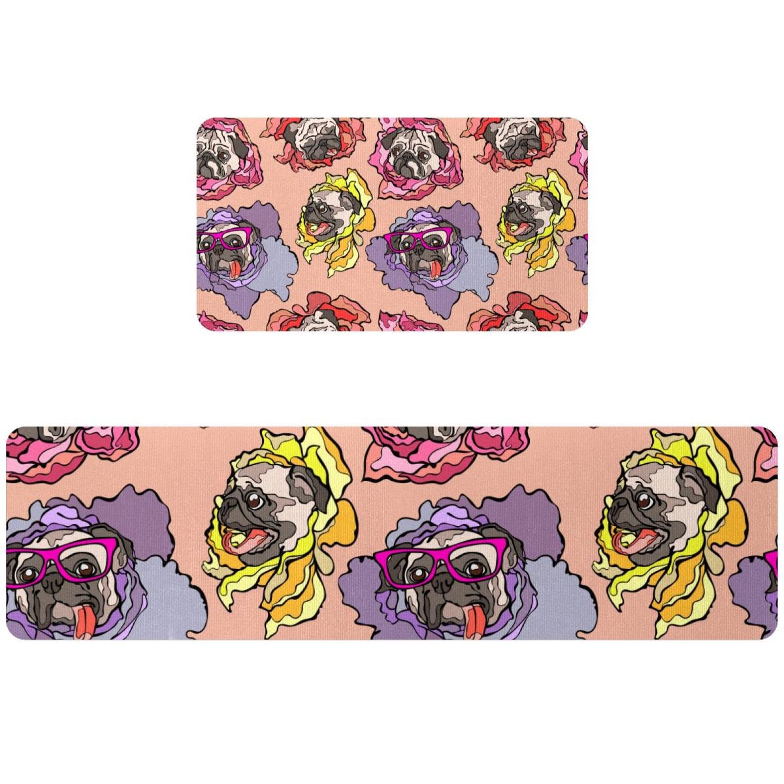 Tapis de cuisine fleur de carlin pour éviter les glissades au sol