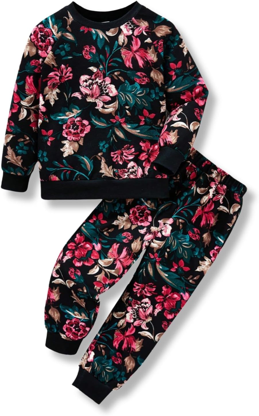 Toddler Girl Clothes Floral Printed Sweatshirt Pants 2Pcs Fall Outfits for Little Girls Clothing Set Size 3-7 Years