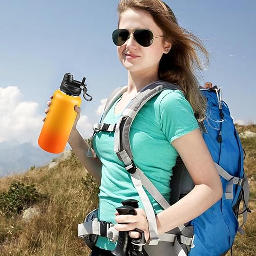 Miniatura 11 de Botella de agua aislada de 22 onzas, tapa 2 en 1 a prueba de fugas (sorbo/pajilla) + asa, botella de acero inoxidable para deportes, viajes, trabajo