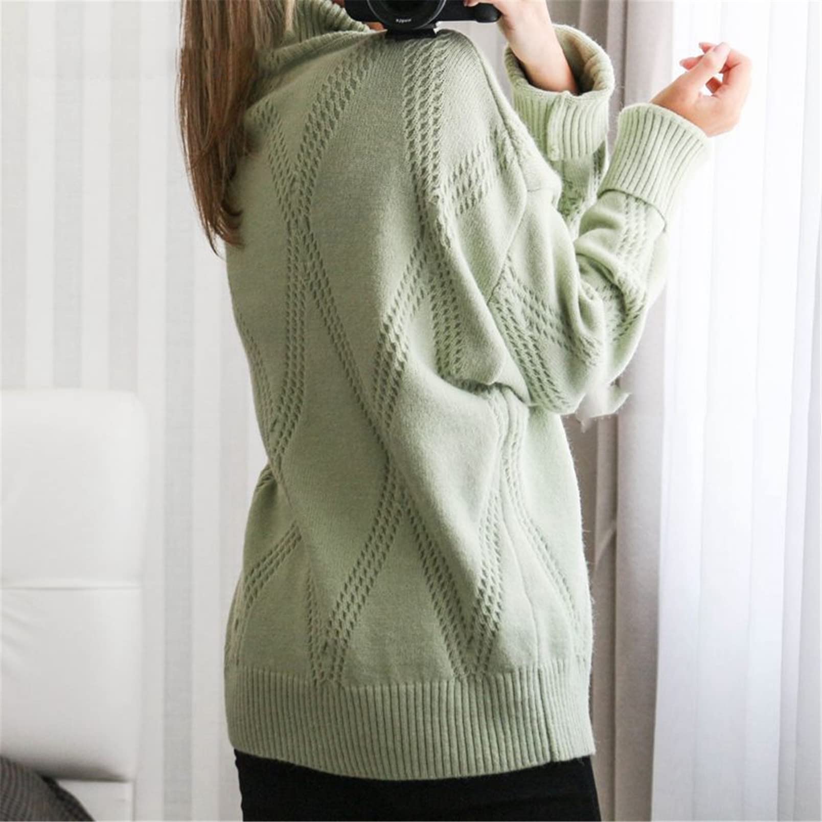 Zimowy gruby damski sweter pulowery z długim rękawem golf dzianinowy sweter top