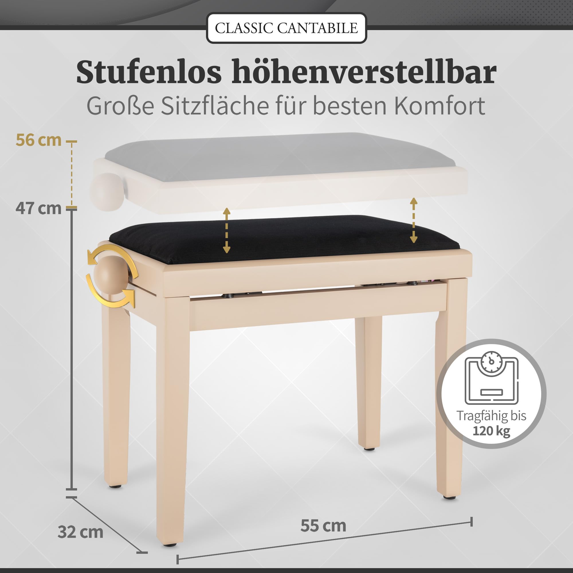 Classic Cantabile piano bench donkel hazelnut mat