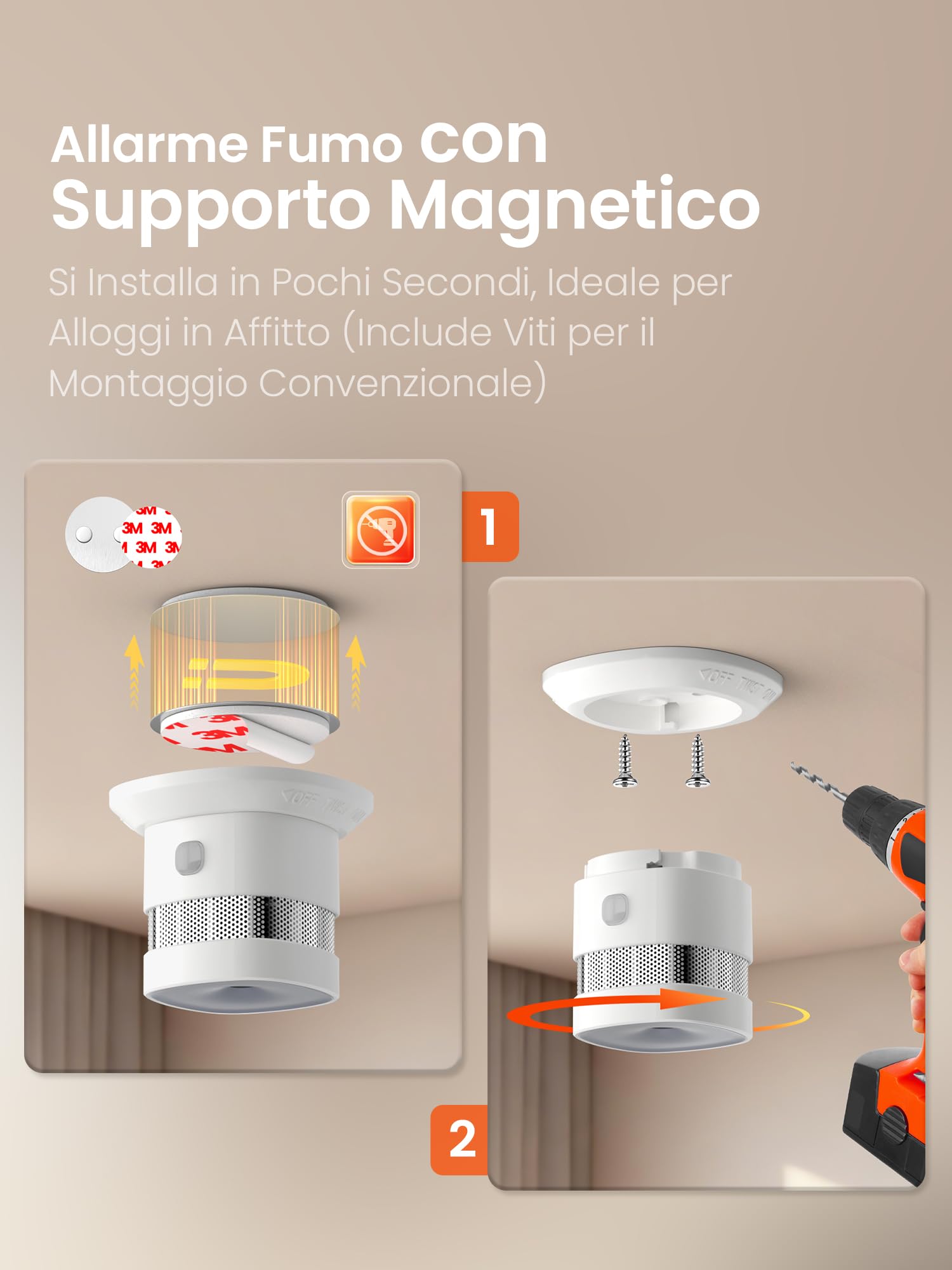 Heiman Rilevatore di fumo opaco con fissaggio magnetico, batteria sostituibile con 5 anni di durata, certificato 14604, 85 dB, app di allarme SmartThings Home Assistant, hub richiesto