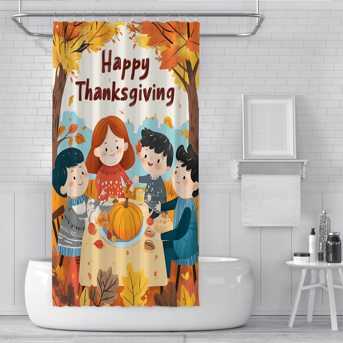 Cortina de Ducha Niños Acción Gracias Calabaza Otoño 150x200cm
