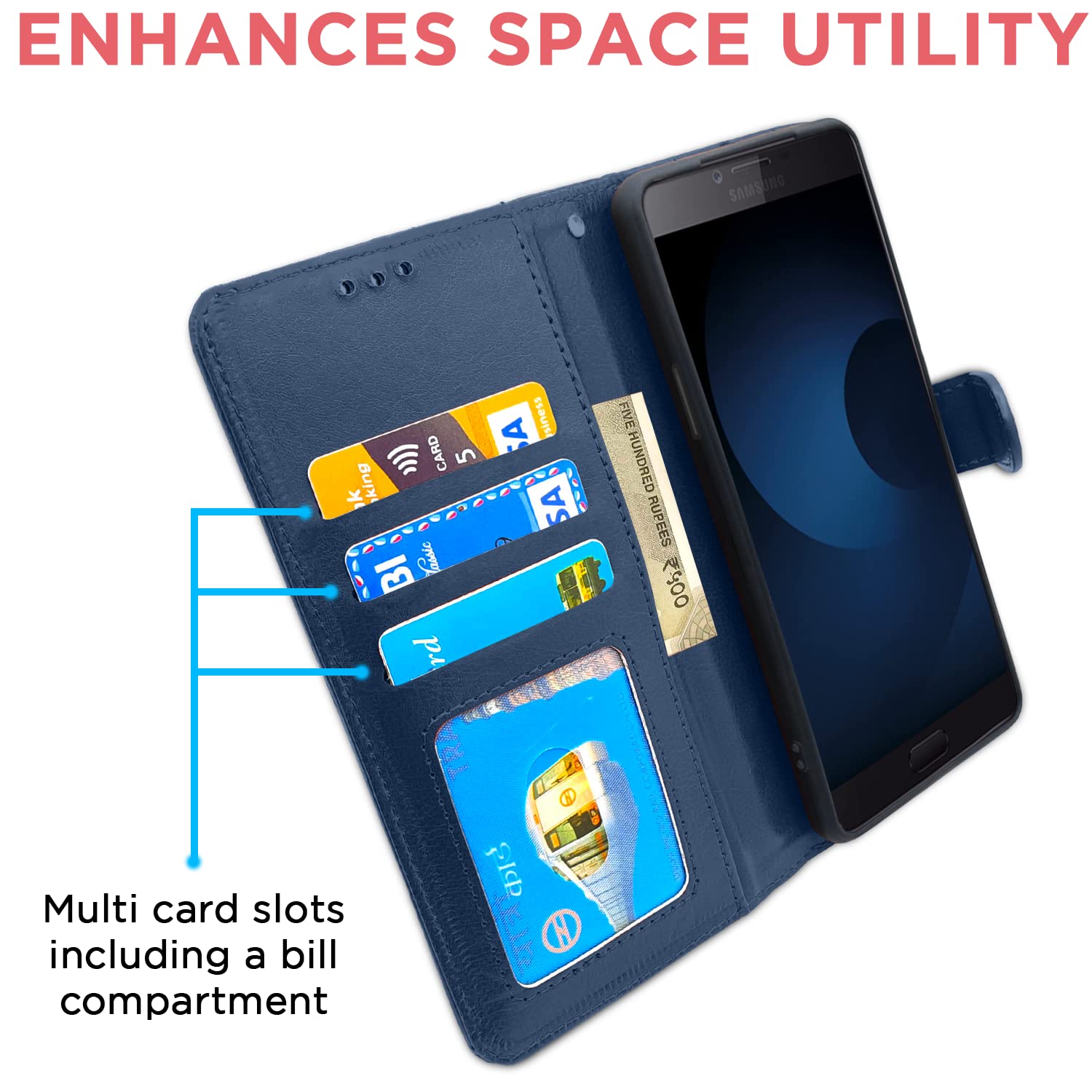 Pikkme Samsung Galaxy J7 Prime Flip Cover Magnetic Leather Wallet Case Shockproof TPU for Samsung Galaxy J7 Prime (Blue) offers donot miss