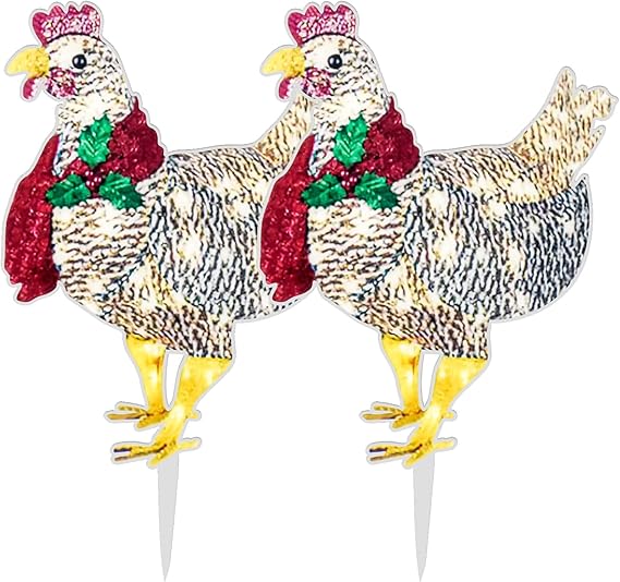 MEIEST 2PCS LightUp Chicken with Scarf Holiday Decoration