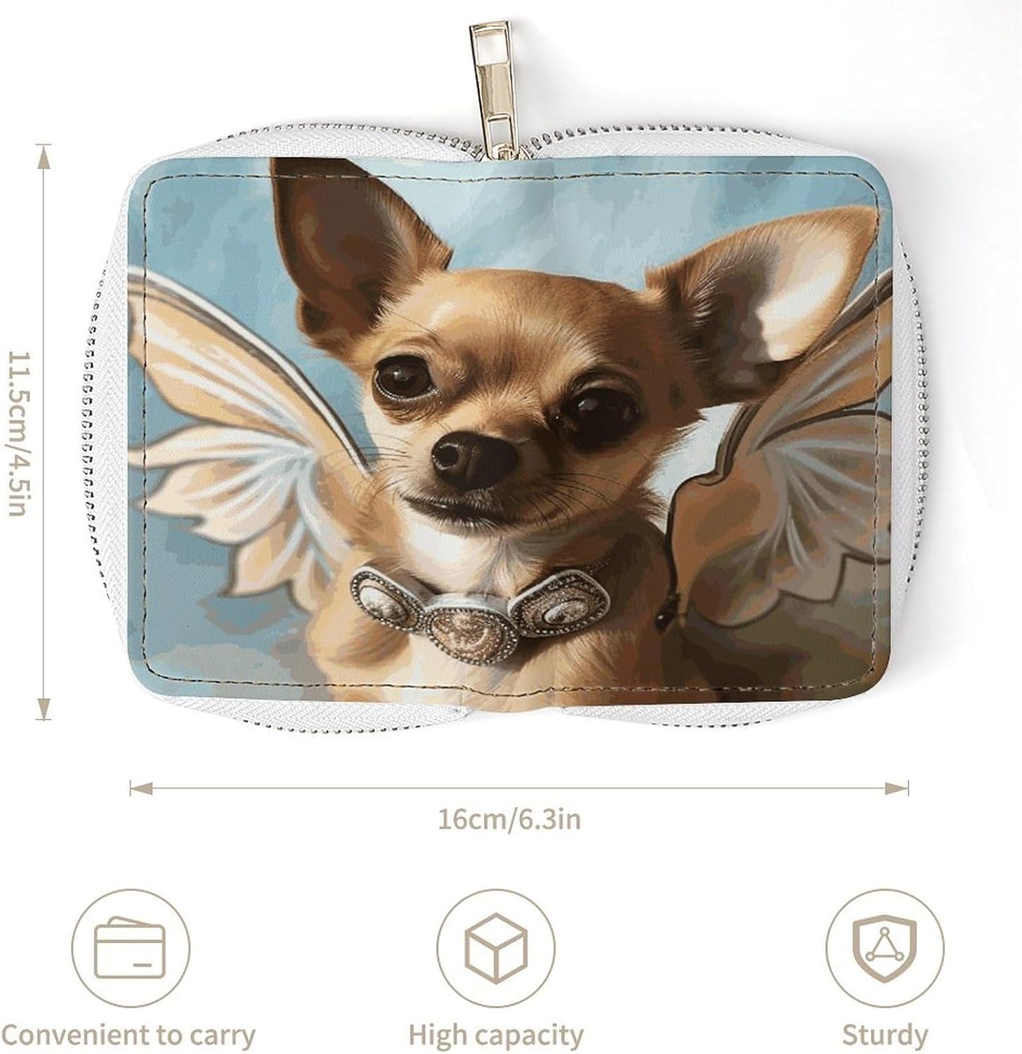 Brown Chihuahua Angel Wings Card Holder RFID Blocking,Credit Card Wallet for Women And Men,Card Case Organizer Bag with Zipper