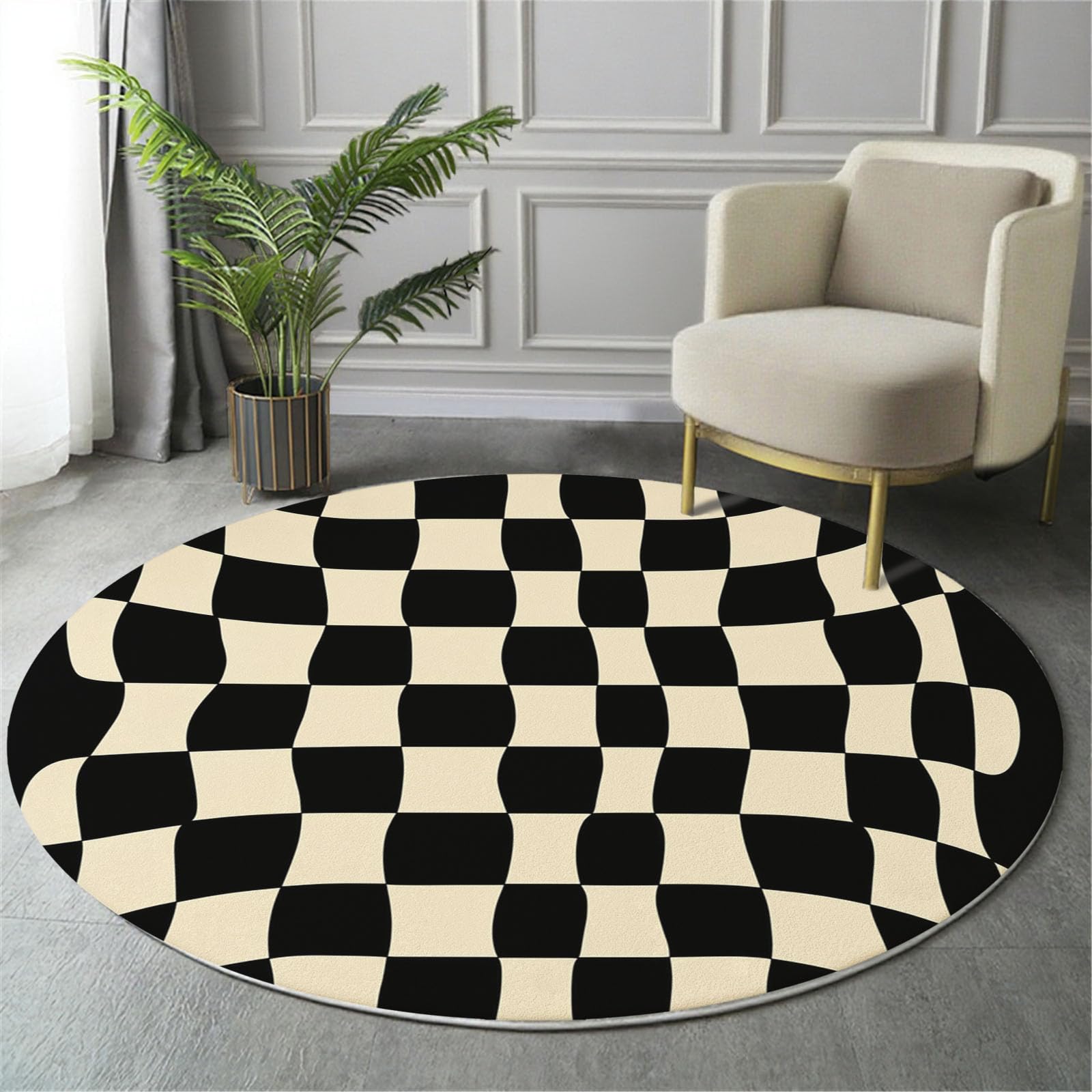 Tapis lavable en machine à poils courts et grille abstraite