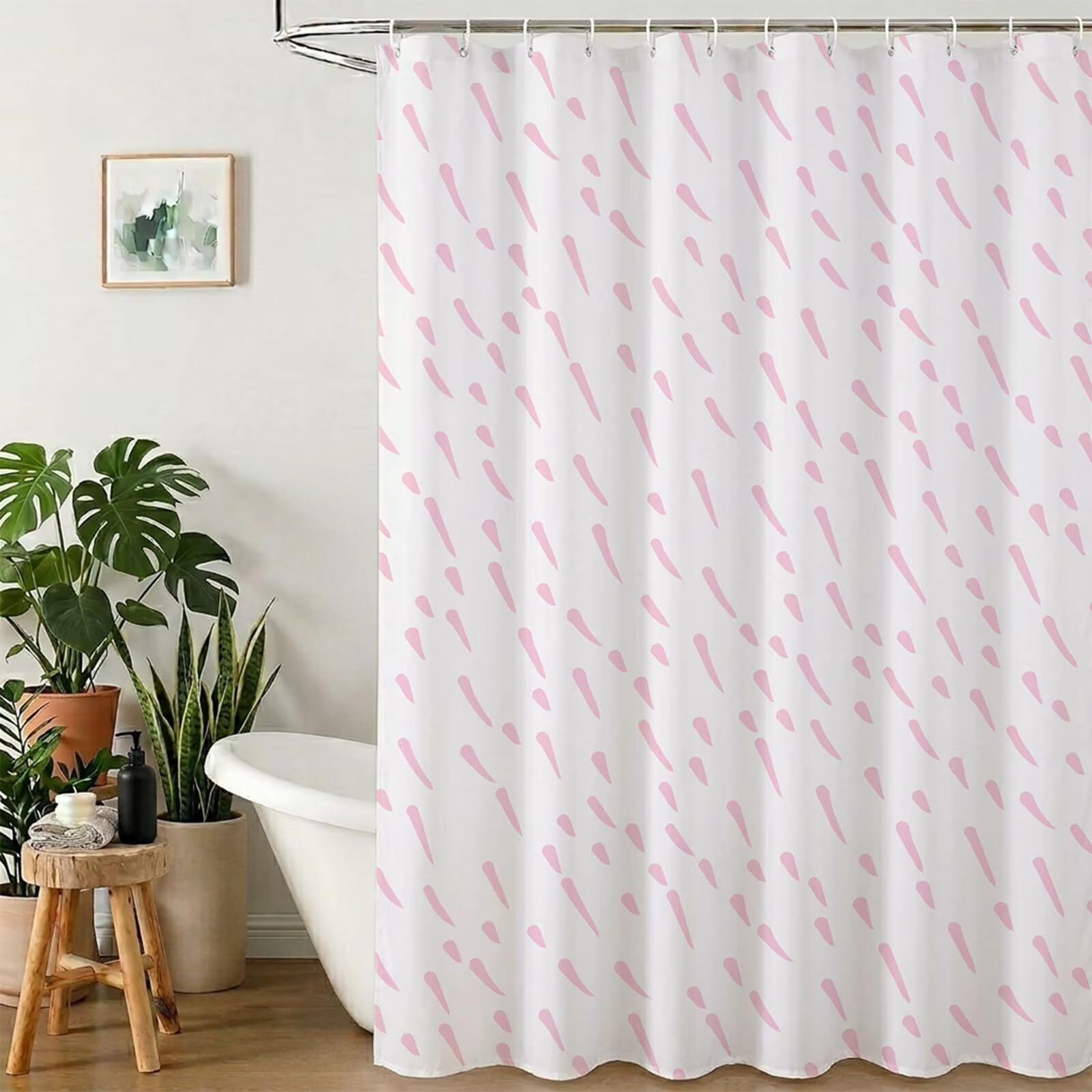 Rideau de Douche Anti-Moisissure en Polyester Rose 12 Anneaux Inclus