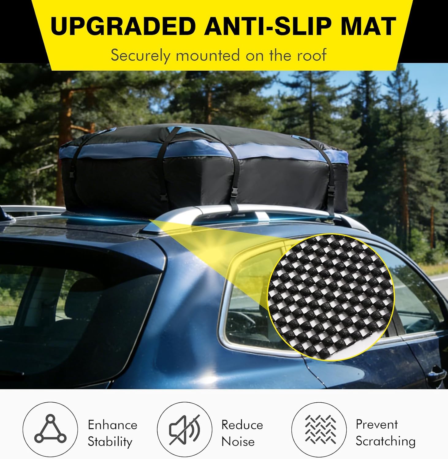 Cyfie Car Rooftop Cargo Carrier Bag, 15 Cubic Feet Waterproof Heavy Duty 420D Oxford Cloth Car Roof Luggage Cargo Storage Bag for All Vehicles with/Without Rack (Black and Blue)