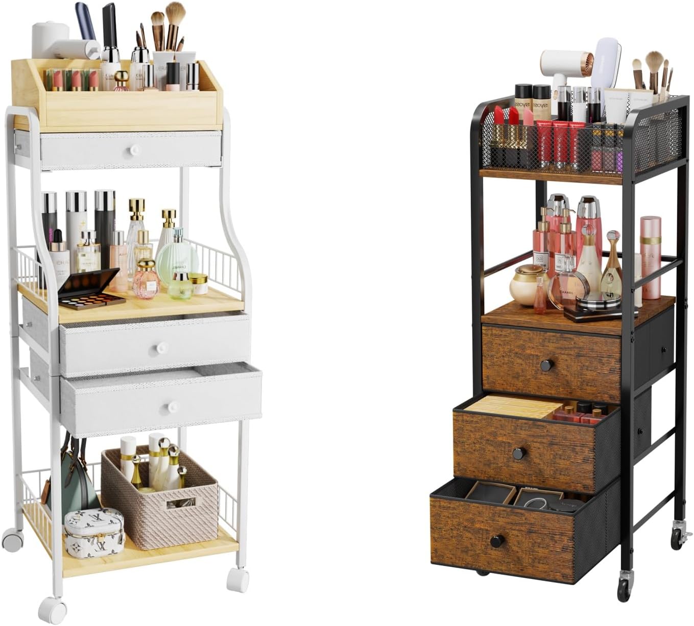 HapiRm Floor Makeup Organizer Storage - Skincare Make Up Organizers and Storage with Drawers, Vanity Organizer Cosmetics Display Cases Holder for Skin Care Nail Polish Perfume Makeup Brush