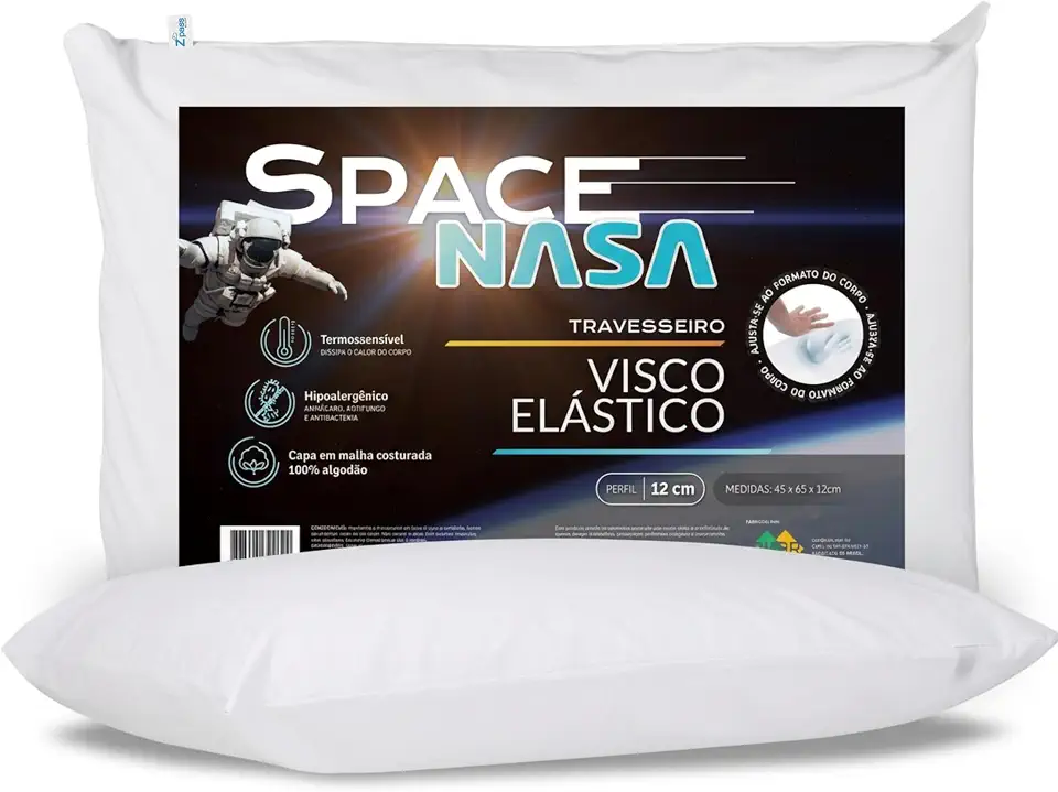 Z Pass Sleep Travesseiro Nasa Space Viscoelástico Médio Altura 12cm Visco D40 Premium Capa 100% algodão para fronhas 50x70cm - Branco
