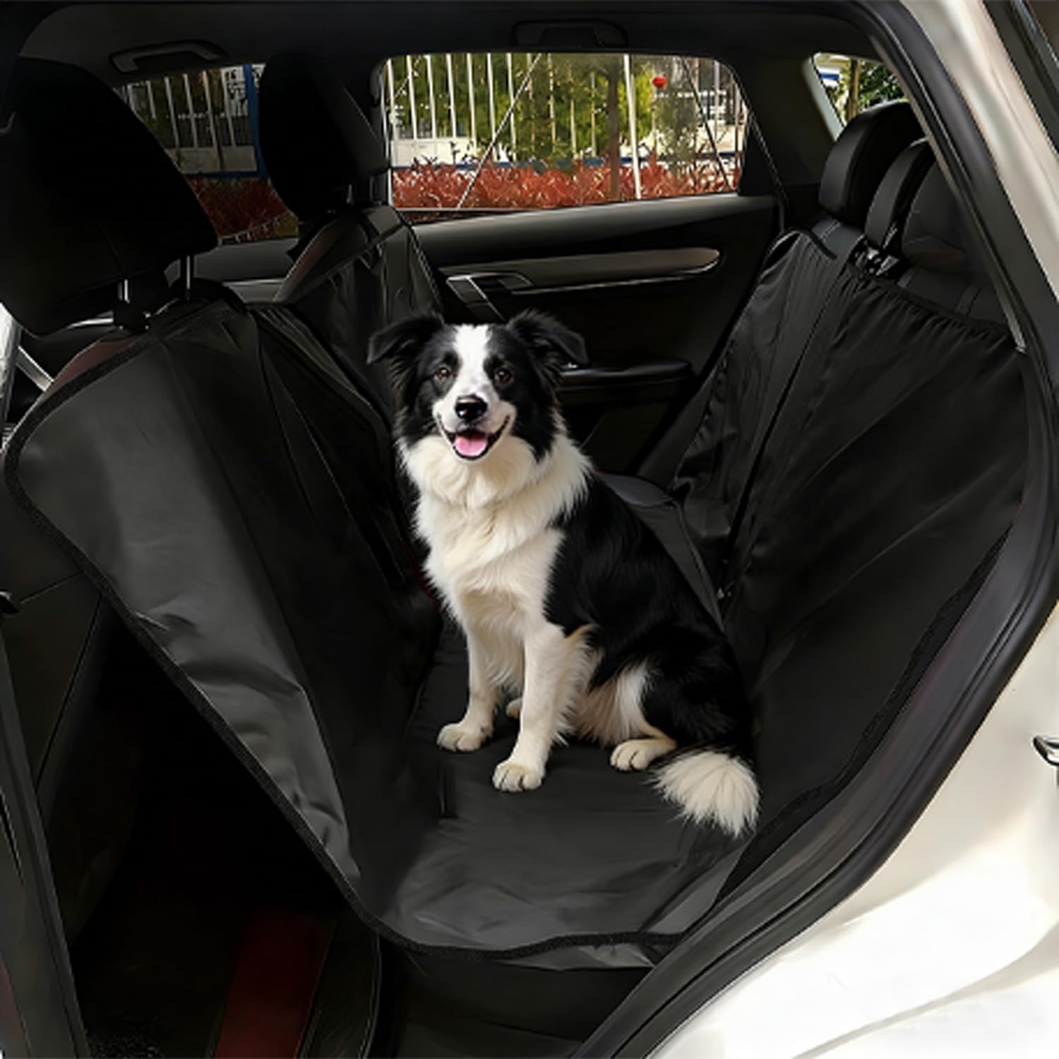 Funda Perro Coche, Protector Coche Perros Asiento Trasero Funda Asiento Coche Perro 147x137cm Universal Oxford Tela Impermeable Antimanchas, Protector Asiento Trasero para Perros para Autos SUV, Negro