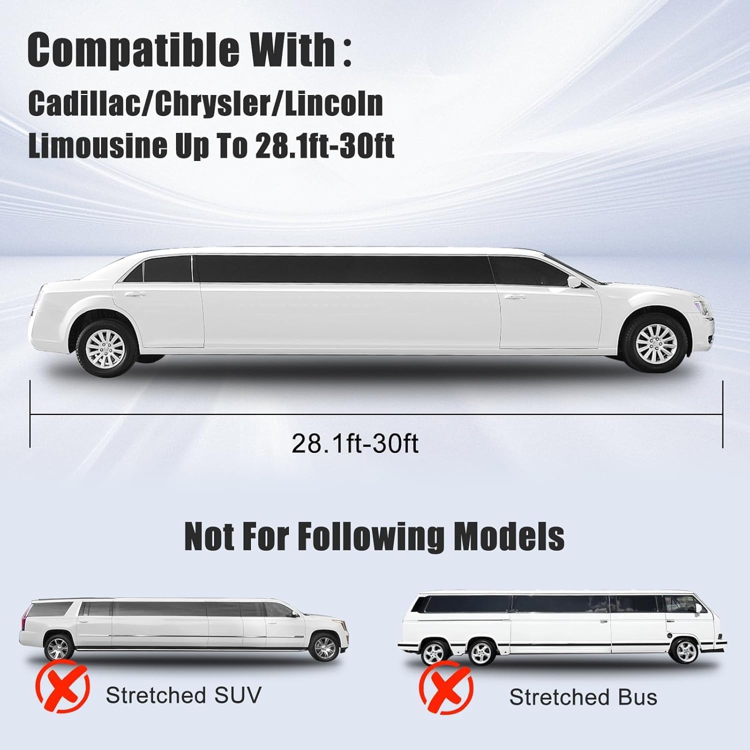 Updated Waterproof Car Cover Compatible with Cadillac Lincoln Chrysler Limousine 28-30ft Car, Black All Weather Car Covers with Zipper&Lock for Car Dust Snow Rain Hail Protection