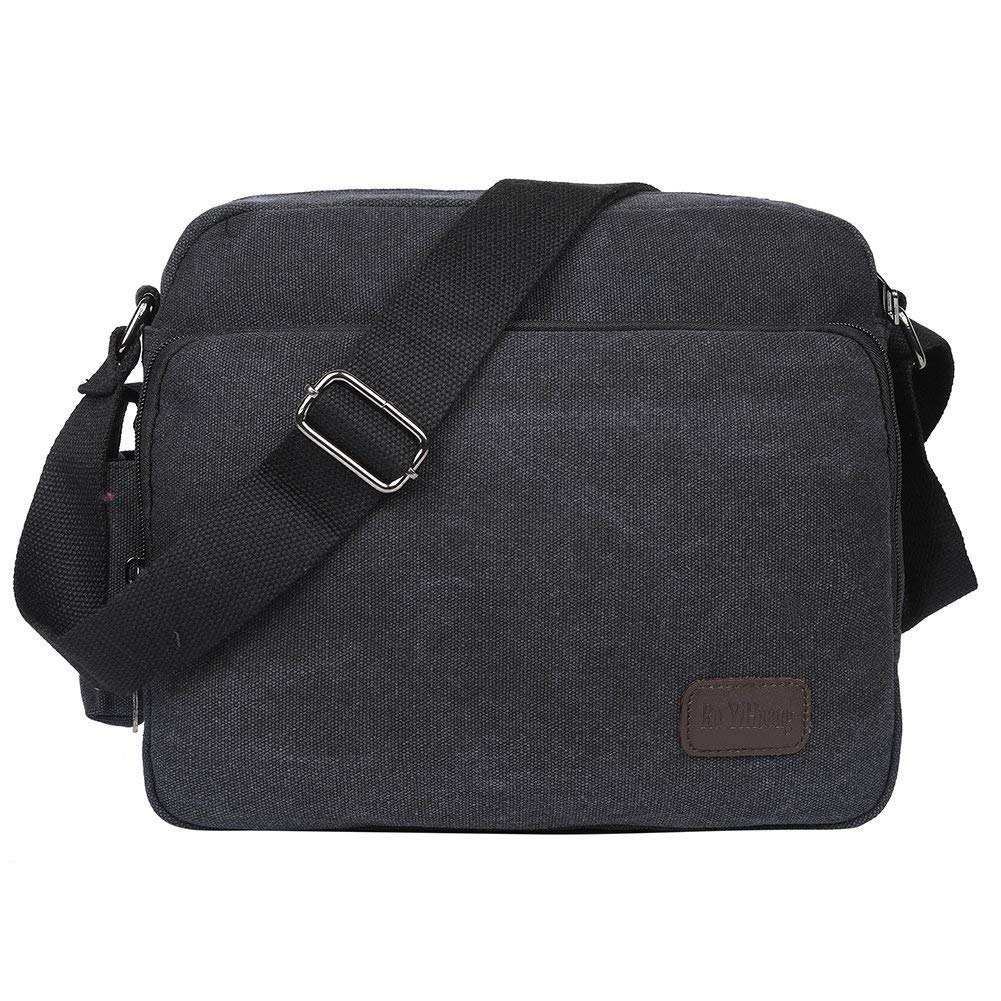 EGOGO Borse a Tracolla Uomo di Tela Borsa a Spalla Vintage Messenger Bag Sacchetto di Libro per Scuola Tasche da Viaggio Outdoor Sport Tasca E527-1 (Nero)