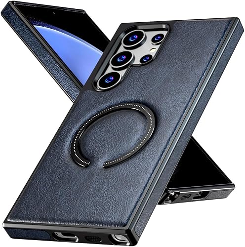 Rome Tech Funda de cuero para Samsung Galaxy S24 Ultra, anillo de metal fuerte compatible con Magsafe, ajuste delgado de lujo y funda protectora de