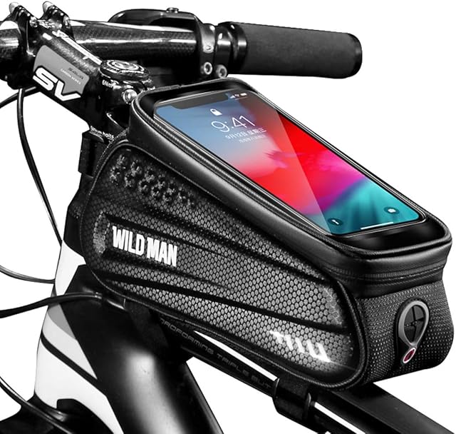 Bike Frame Bag, Waterproof Bicycle Handlebar Bag Cycling Front Top Tube Pouch Pannier Bike Phone Bag Mount Holder Stand for iPhone 13 12 11 Pro Max XS XR X 8 7 6S Plus Samsung Smartphones Below 6.7''