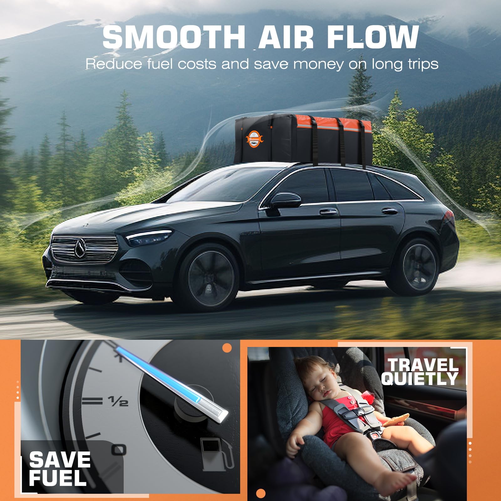 Sailnovo Dachbox Soft-Shell 21 Kubikfuß - Mit Antirutschmatte & 6 Türhaken Für Alle Fahrzeuge