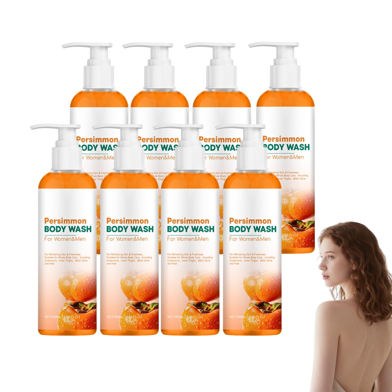 Bagnoschiuma deodorante al cachi per la cura degli odori del corpo, Doccia deodorante G – Bagnoschiuma deocorpo naturale con estratto di cachi, Odor Neu – Doccia deobagno con, puro (8 bottiglie)