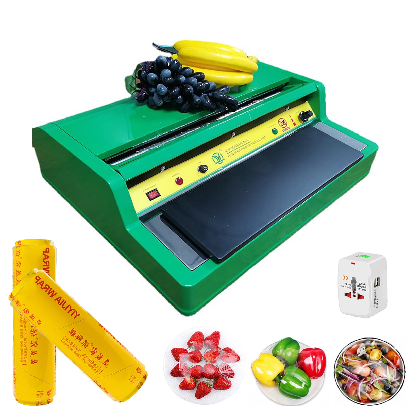 21”350W Commercial Film Wrapper Hand Wrapping Machine with 2 Roll 12Inch x 1312Feet PVC Plastic Cling Film for Packing and Storing Food In Supermarket and Store