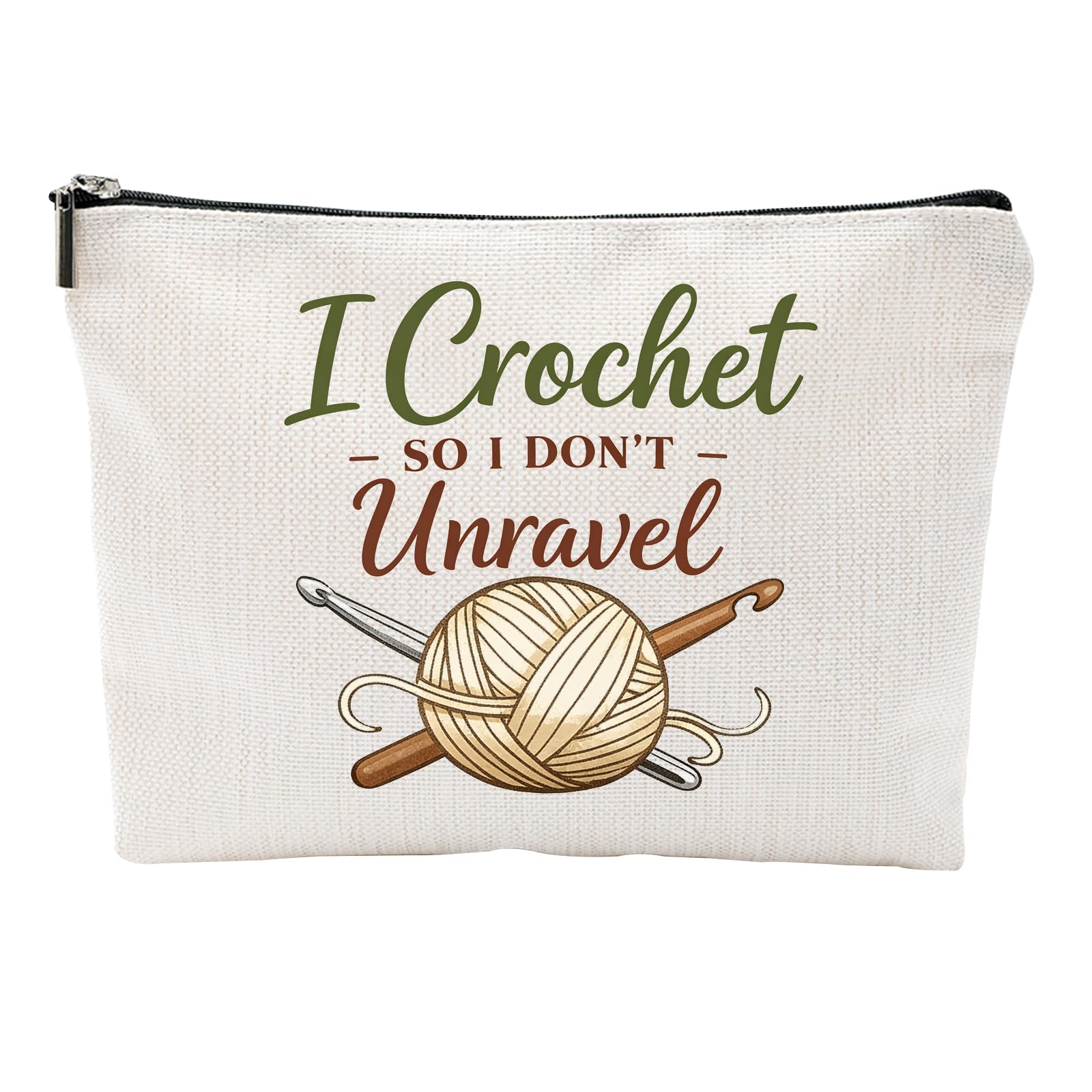 ZUYUROU Crochet Makeup Bag Funny Travel Cosmetic Pouch Zipper Organizer for Women Crafters, Double-Sided Canvas
