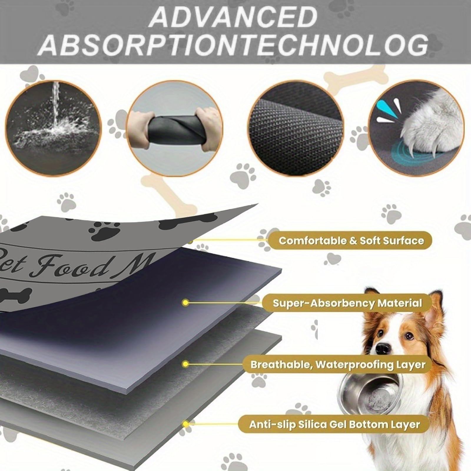 Tappetino Alimentazione Cani E Gatti 50x30 Cm - Silicone Impermeabile, Antiscivolo, Facile Da Pulire - Foto 4