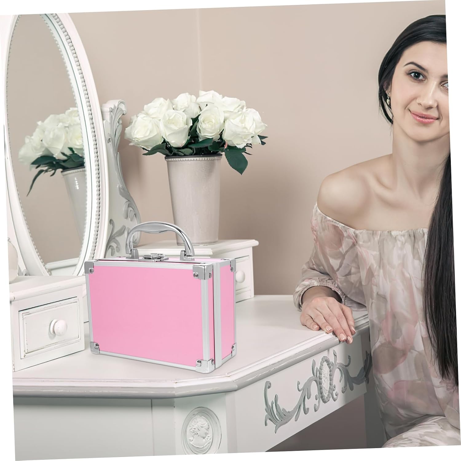 Aluminum Makeup Case Portable Organizer for Travel Sturdy Storage Box Makeup Organizer