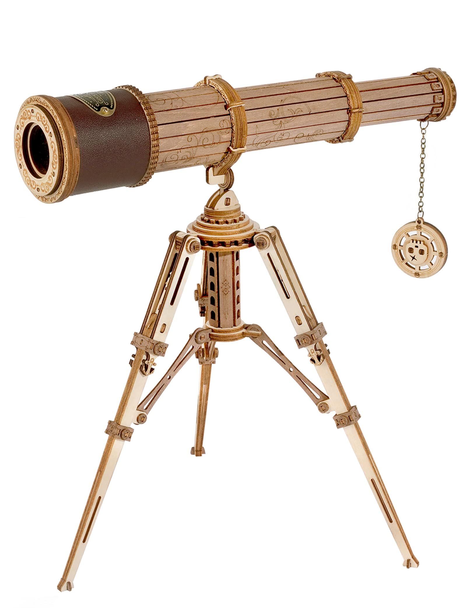 ROKR3D Wooden Puzzles for Adults Retro Telescope Model Kits with Tripod - 3X Magnification Portable Science Kit Gifts for Adutls/Kids