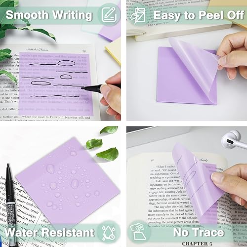Miniatura 3 de 400 hojas de notas adhesivas transparentes, juego de notas adhesivas transparentes de 3 x 3 pulgadas, notas transparentes impermeables para Biblia,