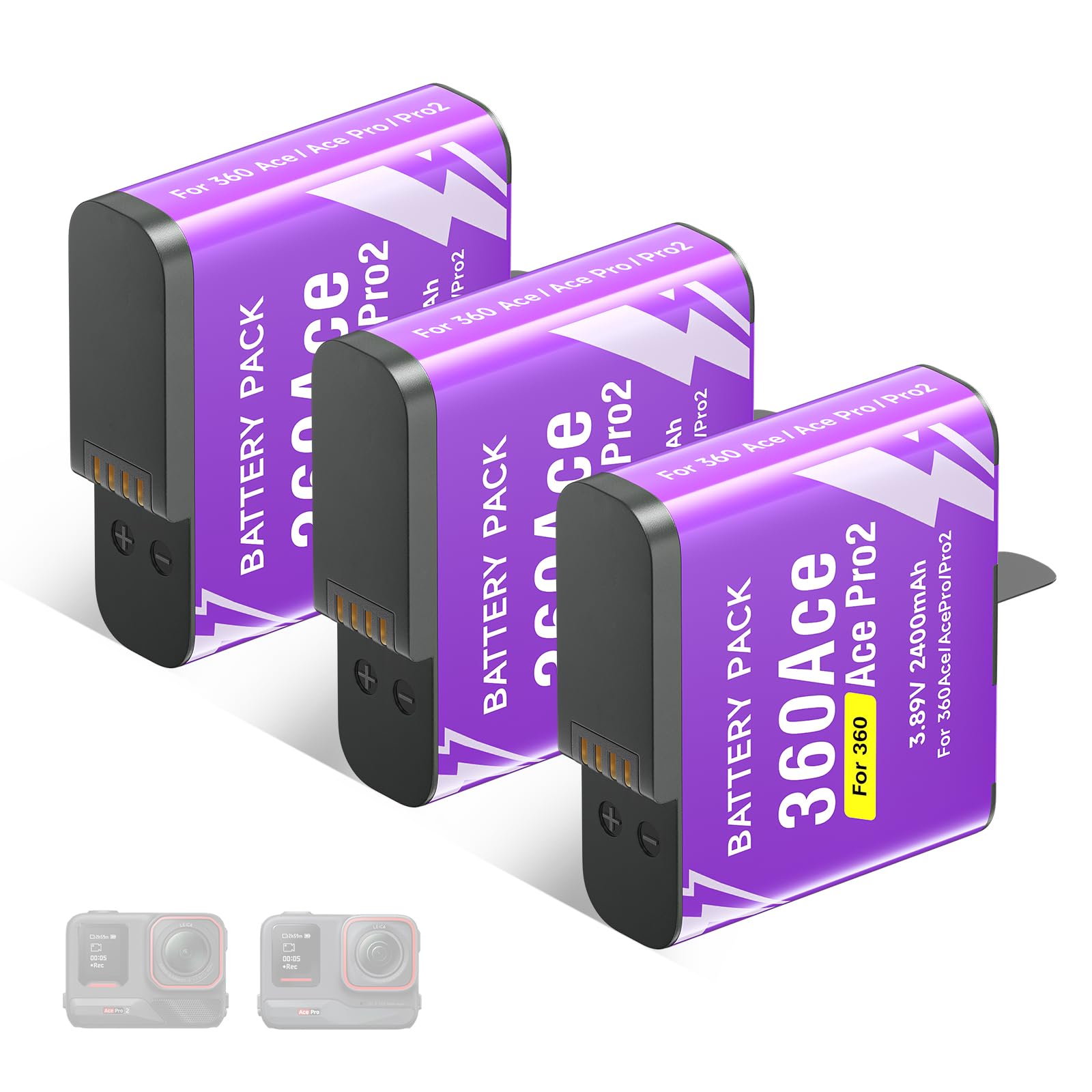 CITYORK [Confezione da 3] 2400mAh Batteria per .Insta-360. Ace/Ace Pro/Ace Pro 2 Batteria di ricambio, Batteria ricaricabile di Accessori per fotocamere sportive, Alta capacità, Facile ricambio