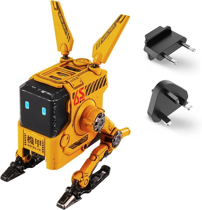 GravaStar Alpha 65W Robot GaN USB-C Töltő - 3 Portos Gyorstöltő iPhone, MacBook, Steam Deck Készülékekhez - Sárga Mecha Dizájn
