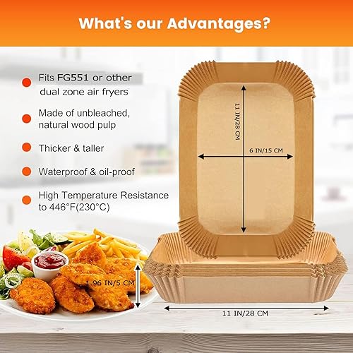 Miniatura 2 de Forros desechables para freidora de aire de 11 x 6 pulgadas para parrilla interior Ninja Foodi Smart XL 6 en 1, 120 forros rectangulares de papel