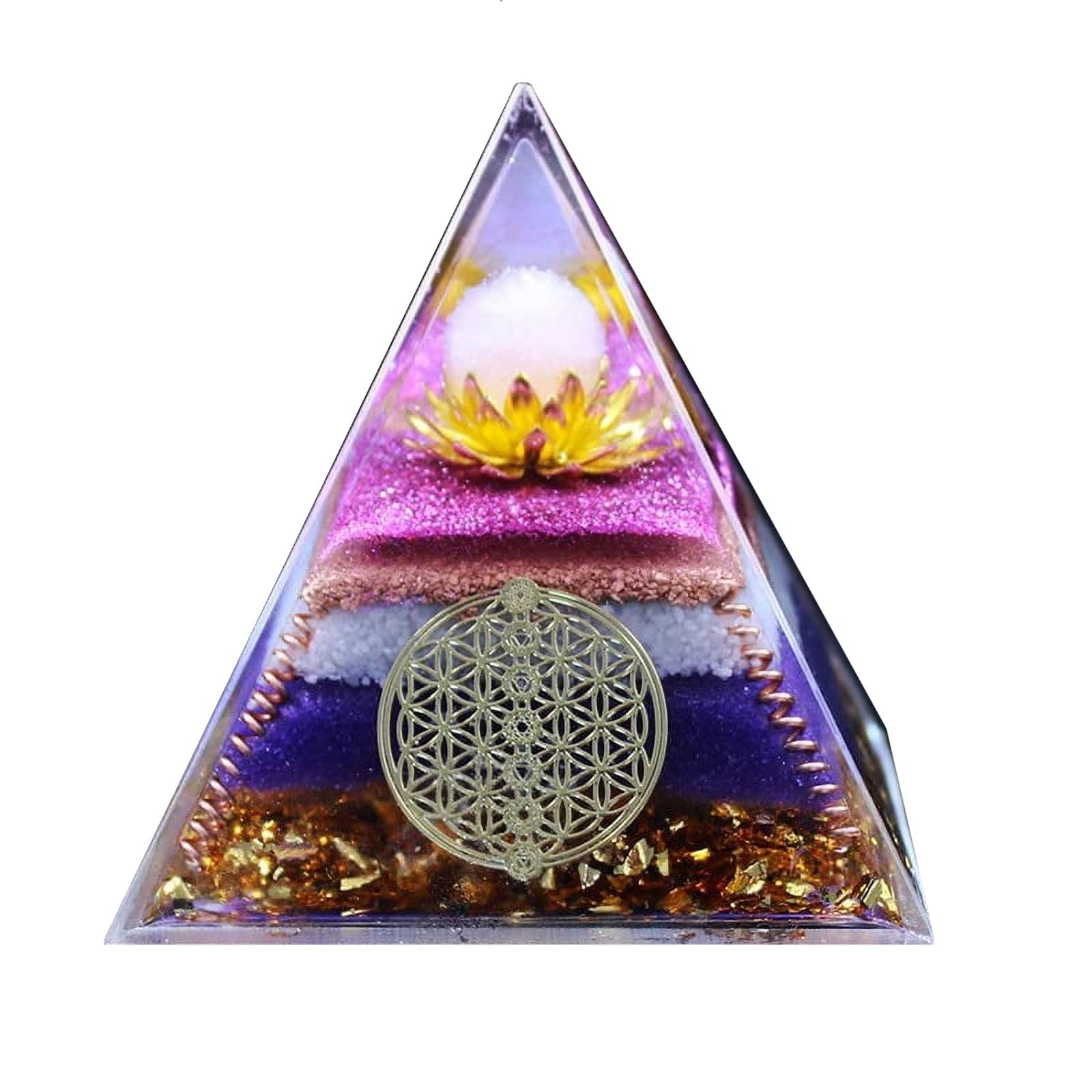 Orgonite 7 Chakra Pyramid Flower Of Life Lotus Protection Large Pyramid,Healing Crystals Meditation Chakra Crystals(Large 8cm/3.15'')