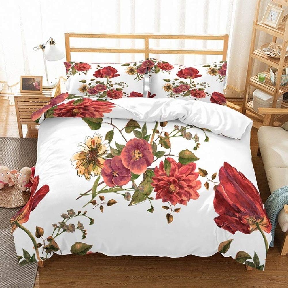 Amazoncom Yzbedset Big Red Flower Bedding Set Lifelike Bed Linen