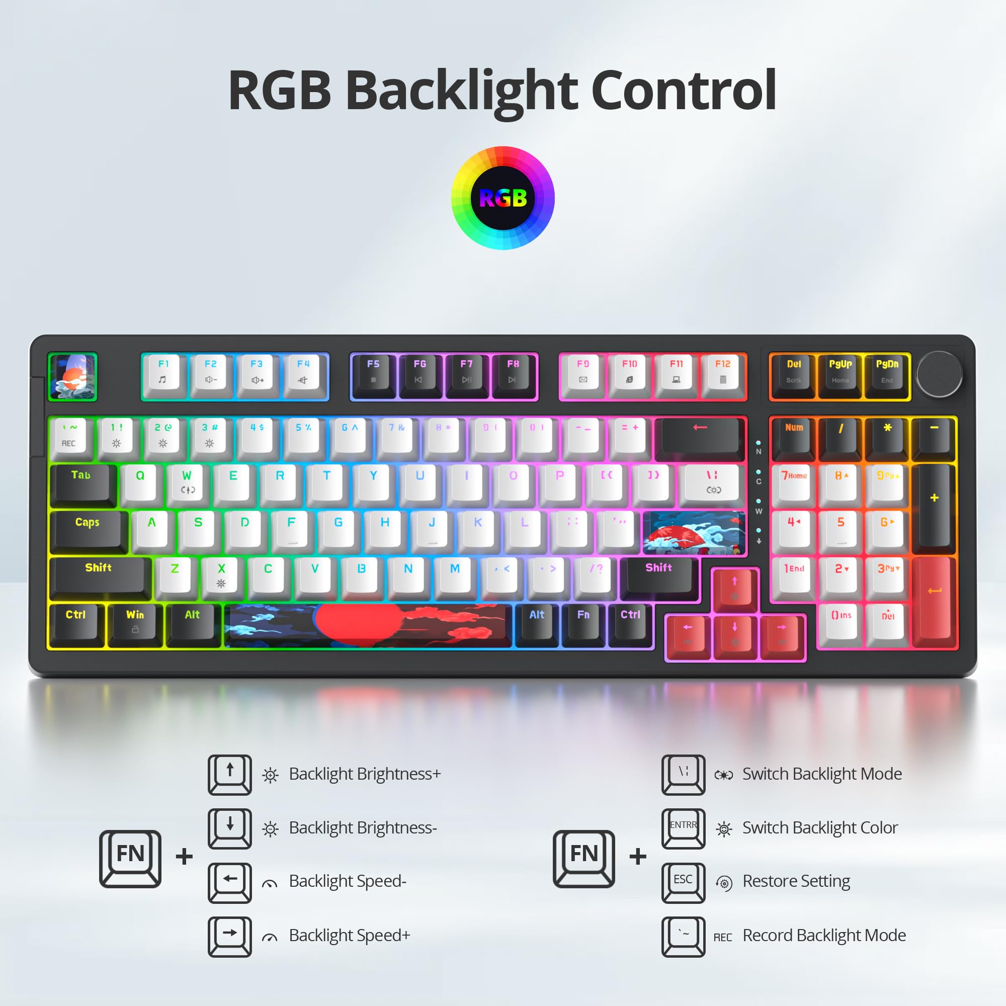 SOLIDEE Wired 95% Mechanical Gaming Keyboard,Klawiatura mechaniczna z podświetleniem RGB i Gasket Struktura,98 klawiszowa wymienna klawiatura mechaniczna z pokrętłem regulacyjnym(98 White)