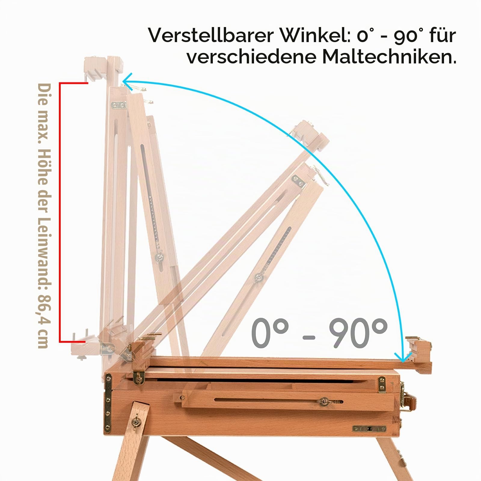 Meeden Staffelei Holz Groß, Französische Kofferstaffelei Kizzenkasten Staffelei, Kunststaffelei mit Schublade für Profis, Künstler und Malerei Unterwegs, Hält Leinwand bis zu 86,4cm