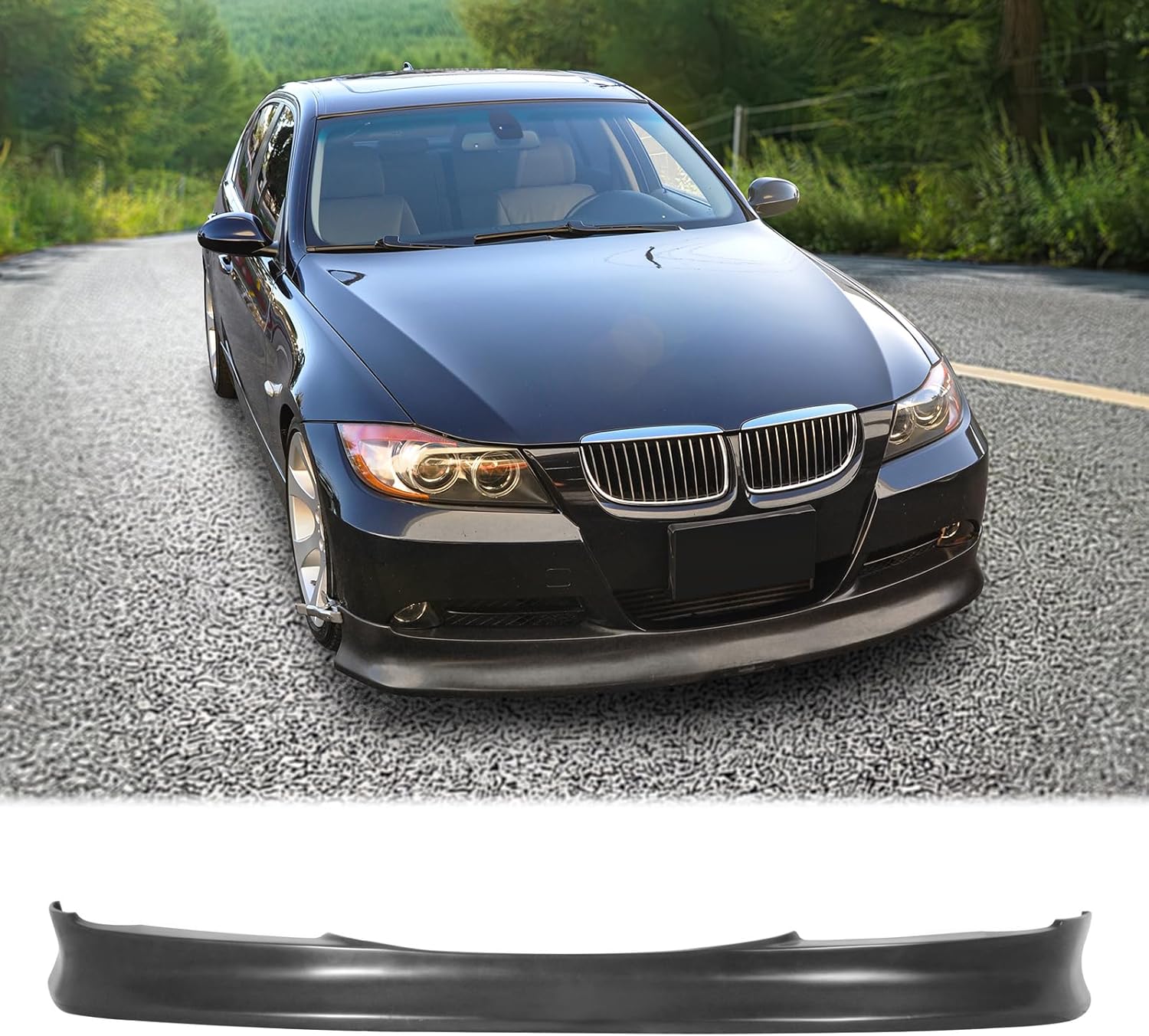 FREEMOTOR802® Front Bumper Lip Splitter Air Dam Chin Spoiler, Fits 2005-2008 BMW E90 3-Series Sedan, IKON Style Unpainted Black PU 1PC Lower Guard Protector Underbody Styling Trim