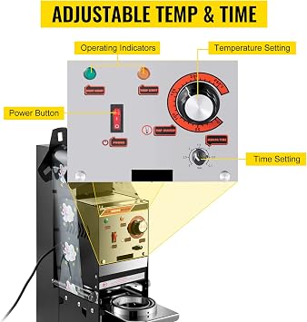 Cup Sealing Machine, 90/95 MM Semi-Automatic Electric Cup Sealing Machine, Height Adjustable, 450 Cups/Hour, Cup Height: Below 17cm, Precise Temperature and Time Setting