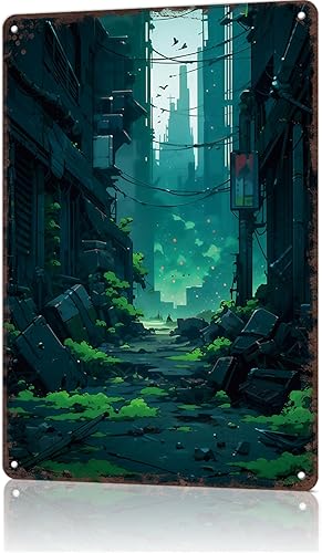 Miniatura 1 de Letrero de metal con diseño vintage de City Alley Post-Apocalyptic City Land, Retro Travel Tin Carteles para hombre, cueva, bar, garaje, habitación,
